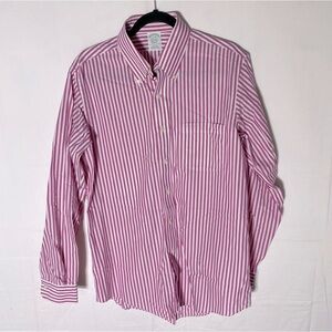 Vintage Brooks Brothers Pink White Striped Pima Cotton Button Up Shirt 16